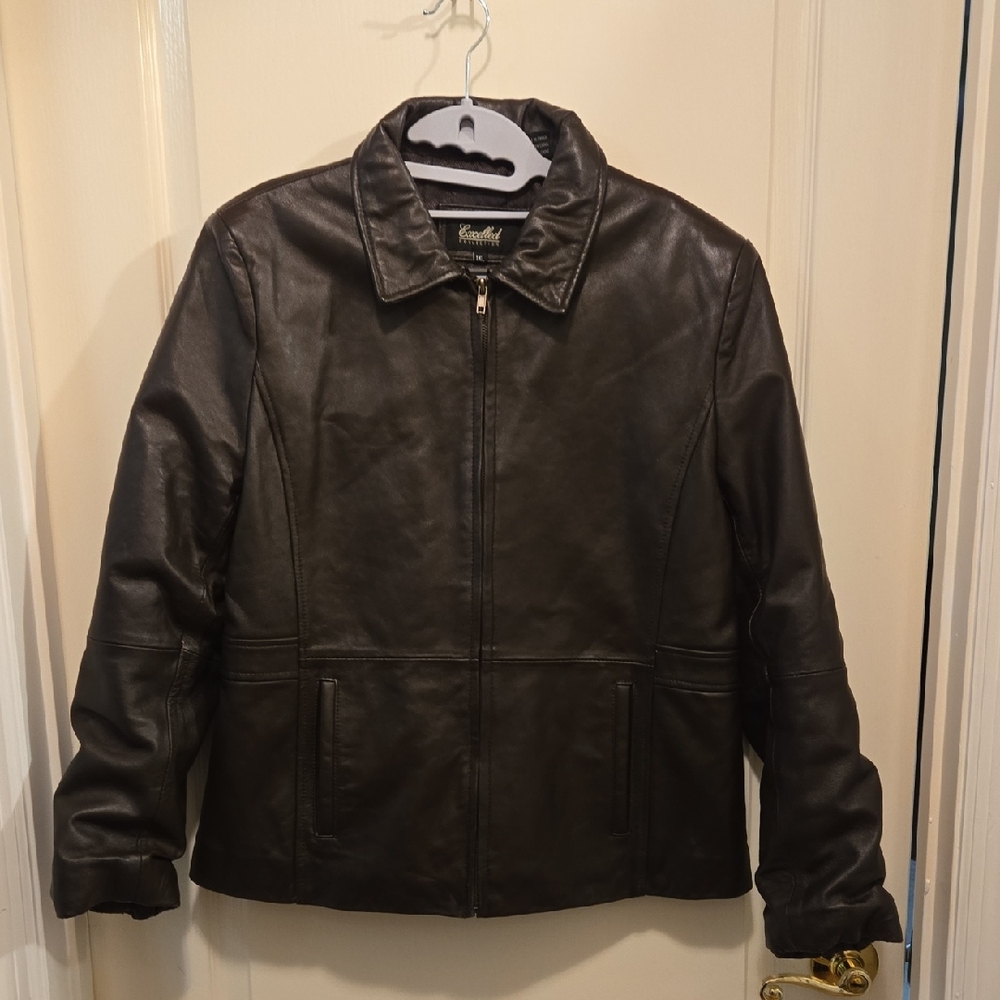 Excelled Collection Dark Brown Leather Jacket Zip Front 2 Outer Pockets 1XL EUC